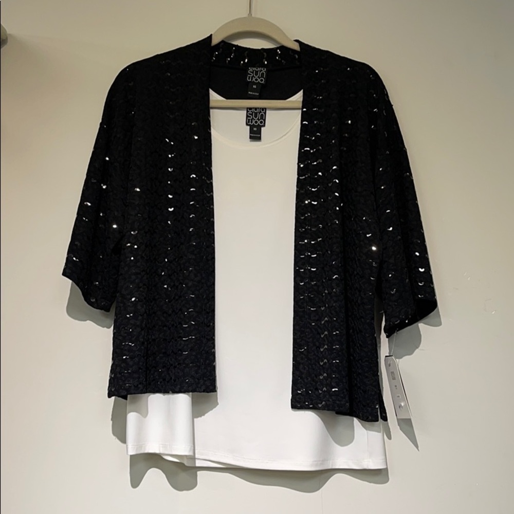 Clara Sun Woo sequin short jacket with ivory tank